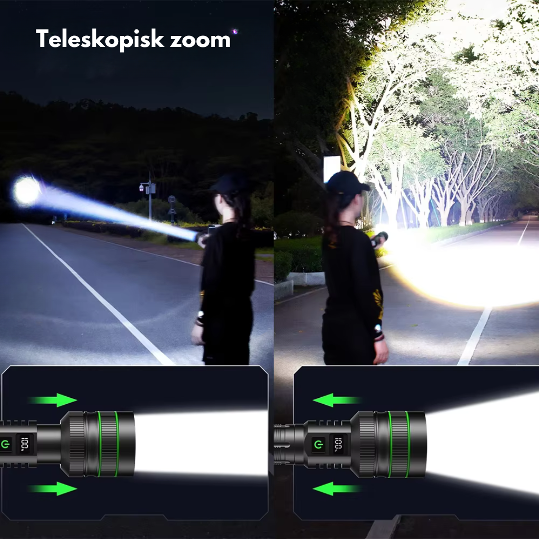 Genopladelig LED Lommelygte Aluminiumskrop | Zoombar Lysstråle Med Flere Lysfunktioner | Camping Vandring Nødbrug & Outdoor | Vanero