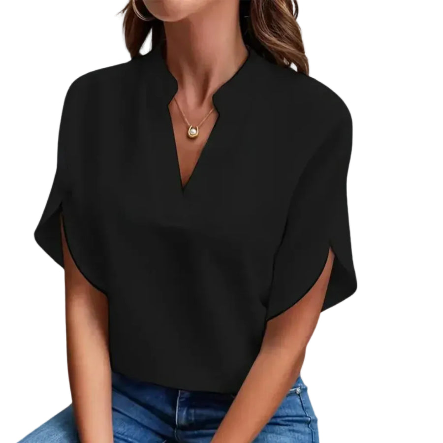 Damebluse Polyester | Afslappet Pasform Bluse | Kortærmet Design med Rund Hals til Hverdags- og Fritidsbrug | Vanero