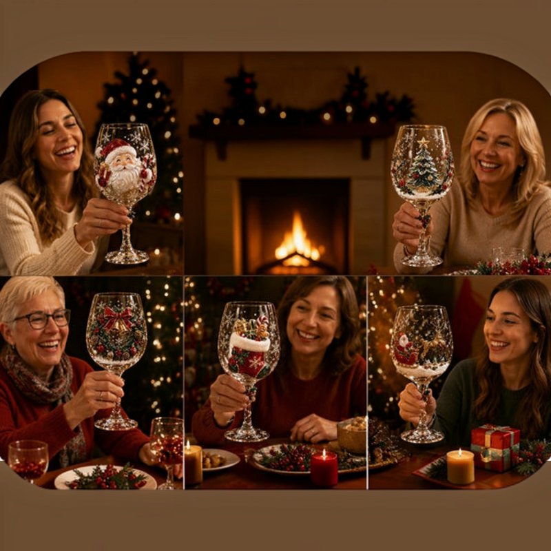 Juleglas-Sæt | Drikkeglas Med Julemand, Rensdyr & Snemandsmotiver | Dekorative Glas Til Julebord & Festlige Samlinger | Vanero