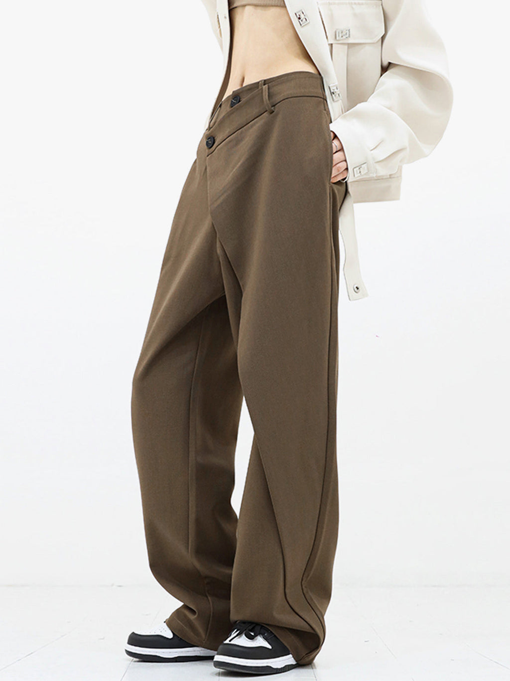 Dame Bukser Blandet Tekstilmateriale | Wide-Leg Pasform Bukser | Asymmetrisk Talje Til Arbejde & Formelle Anledninger | Vanero