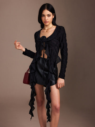 Bluse med Flæser | Sort | Elegant & Unik Stil l Vanero