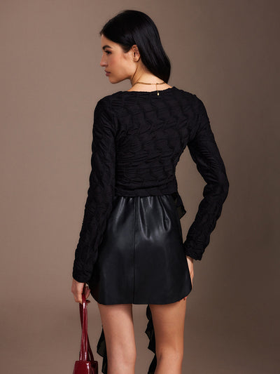 Bluse med Flæser | Sort | Elegant & Unik Stil l Vanero