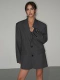 Sophia Polyester Viskose- & Bomuldsblanding | Oversized Pasform Blazer | Reverskrave Med Knaplukning til Arbejde & Daglig Brug | Vanero