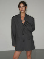 Sophia Polyester Viskose- & Bomuldsblanding | Oversized Pasform Blazer | Reverskrave Med Knaplukning til Arbejde & Daglig Brug | Vanero
