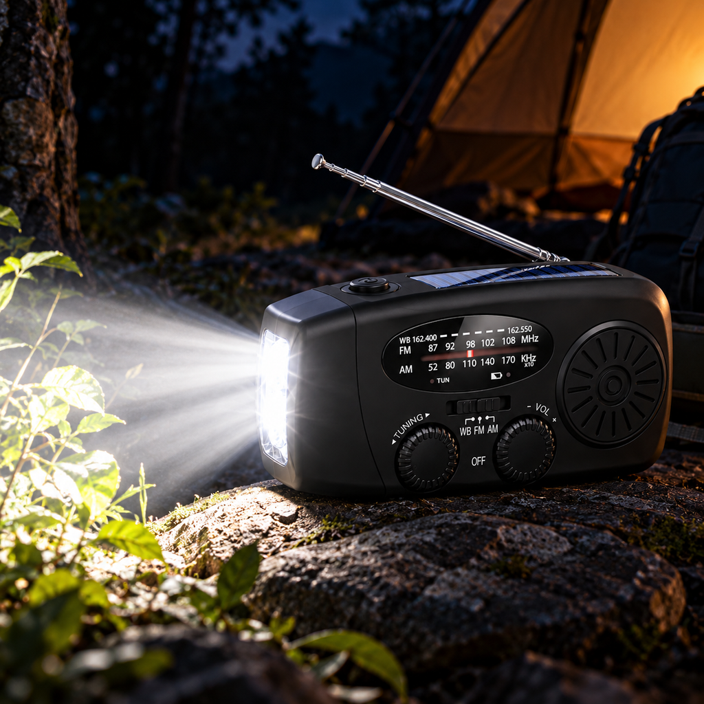 Bærbar Nødradio | Solpanel og Håndsving Med Flere Strømkilder | AM FM NOAA Modtagelse Med LED-Lommelygte og SOS-Alarm | Vanero