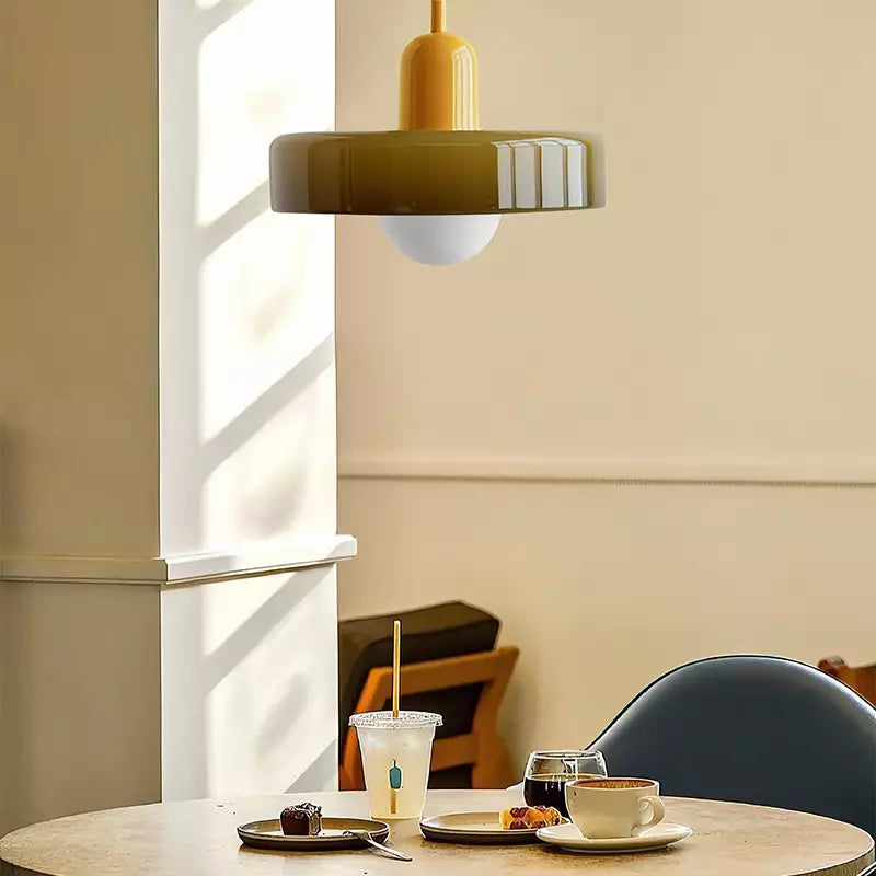 Bauhaus l Pendellampe af Farvet Glas l Vanero