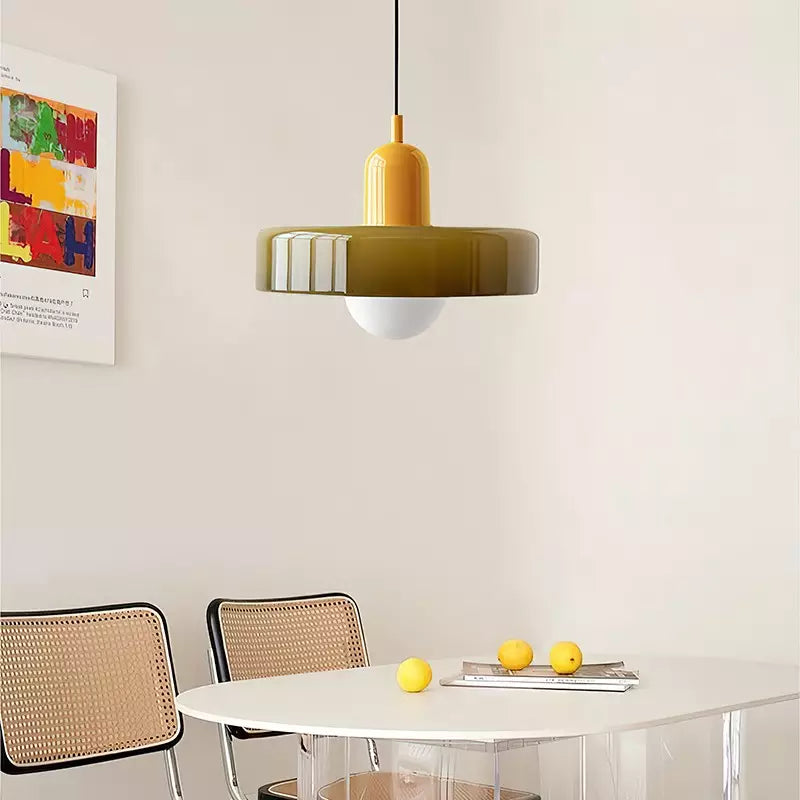 Bauhaus l Pendellampe af Farvet Glas l Vanero