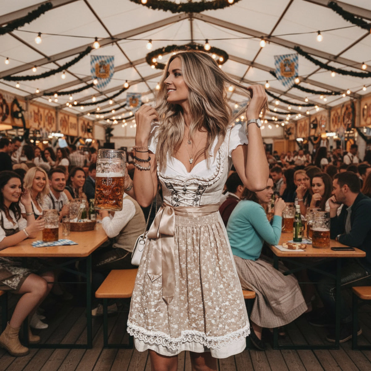 Dame Traditionel Kjole Bomuldsblanding | Kjole Med Forklæde & Bluse | Til Oktoberfest, Festivaler & Kulturarrangementer | Vanero