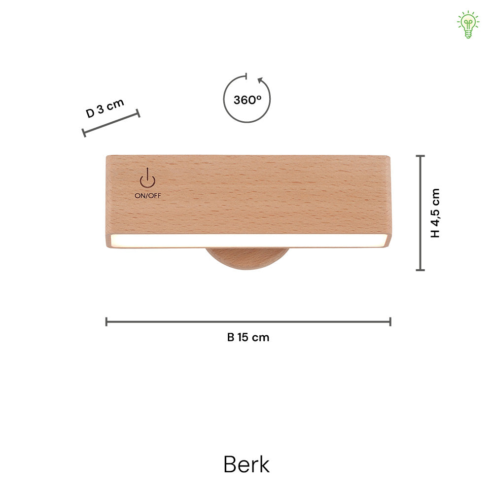 Berk Trådløs Væglampe | Lyst Birketræ | Vanero