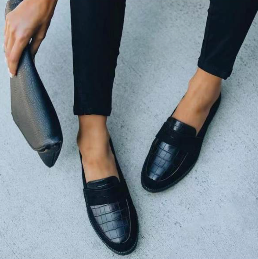 Dameloafers Syntetisk Læder | Regular Fit Slip-On Loafers | Krokodillemønster Design til Hverdagsbrug & Arrangementer | Vanero