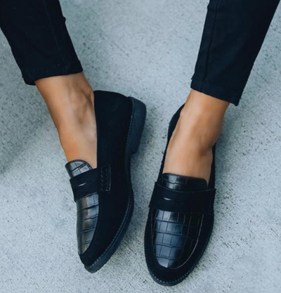 Amanada | Black crocodile loafers - Elegante sko til kvinder l Vanero
