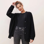 Dame Strikcardigan Strikmateriale | Løs Pasform Cardigan | Knaplukning Foran Til Hverdagsbrug & Lag-På-Lag Styling | Vanero