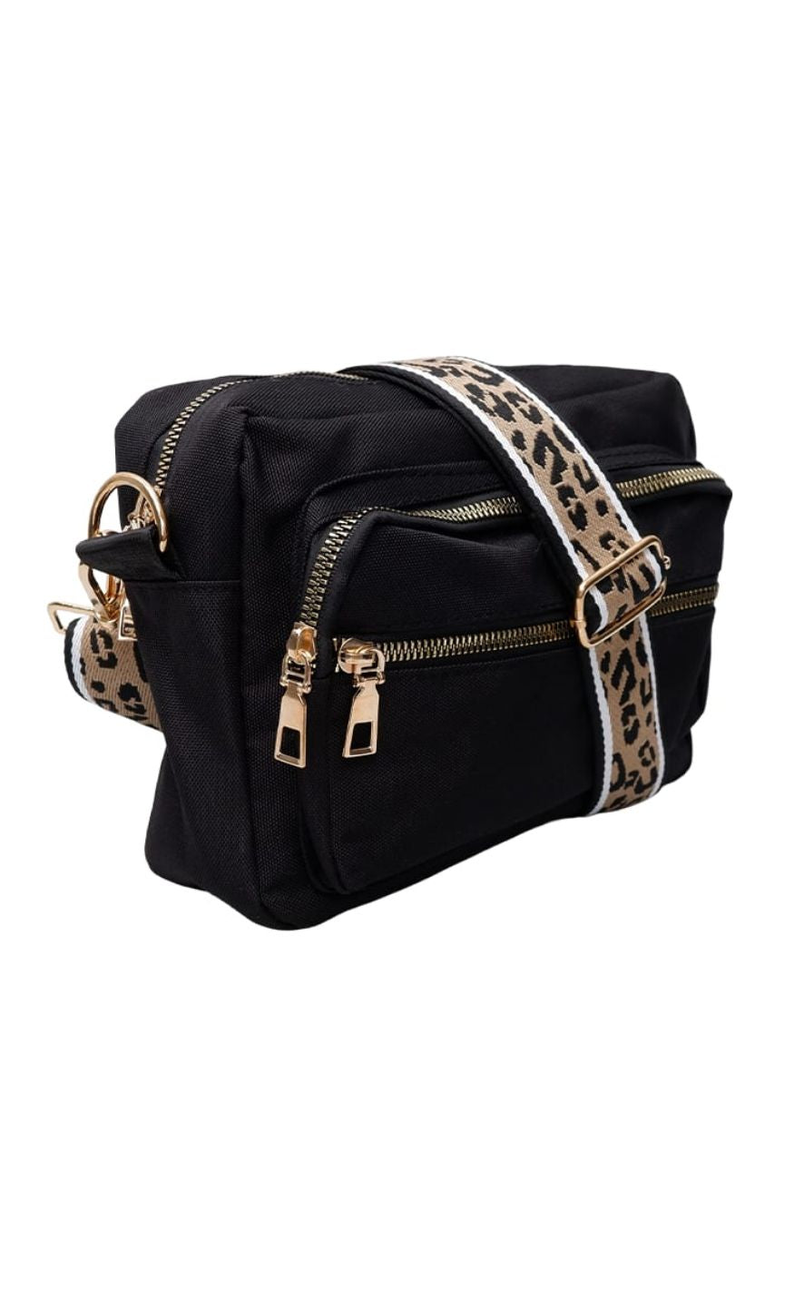 Taskee Vanda Crossbody Taske | Leoparddetalje Håndtaske | Justerbar Skulderrem med Struktureret Rum til Hverdag og Fest | Vanero