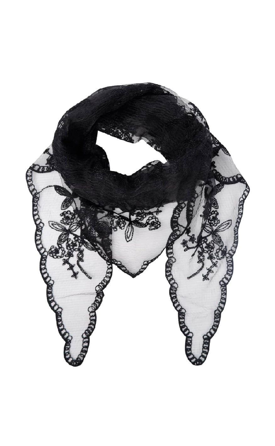 Black Colour Tørklæde - Miriana Traingle Lace | Black | Vanero