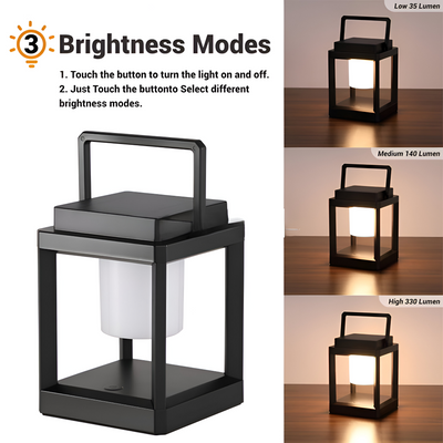 BlackQuad Lanterne | Sol & USB Genopladelig Havebelysning - Bærbar Solarlampe til Haven | Vanero