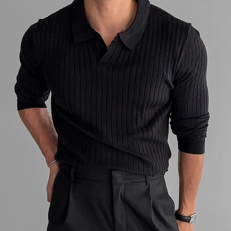 Ricardo Strikblanding | Regular Slim Fit Polo | Langærmet Kravedesign til Hverdagsbrug & Semi-Formelle Anledninger | Vanero