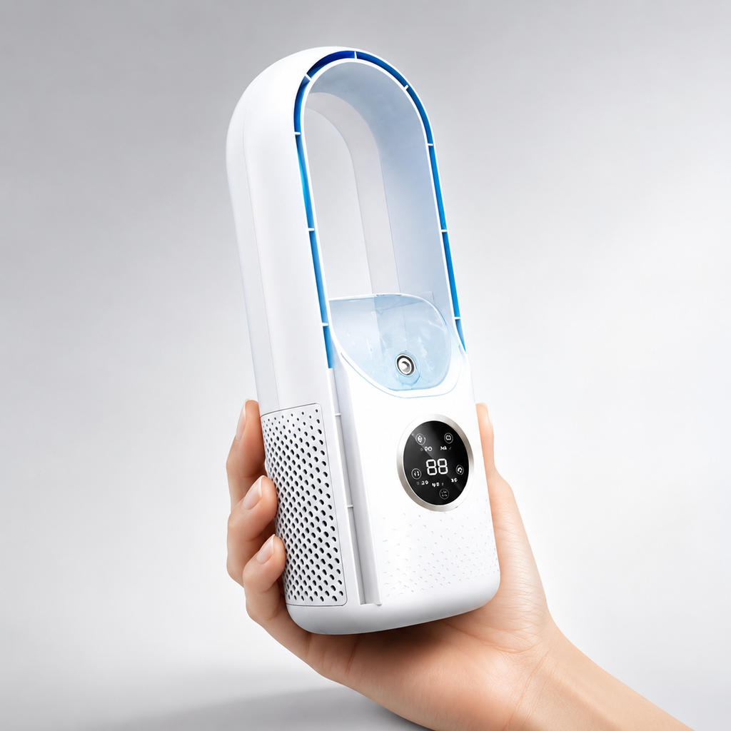 Bladløs Tårnventilator Med Luftfugter | ABS Bordventilator Med Digitalt Display | Personlig Indendørs Køling | Vanero