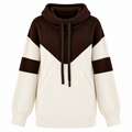 Strik-Hoodie Til Dame | Tofarvet Colorblock-Design & Kontraststriber På Ærmerne | Løs Pasform, Hætte Med Snor & Ribkanter | Vanero