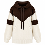 Strik-Hoodie Til Dame | Tofarvet Colorblock-Design & Kontraststriber På Ærmerne | Løs Pasform, Hætte Med Snor & Ribkanter | Vanero