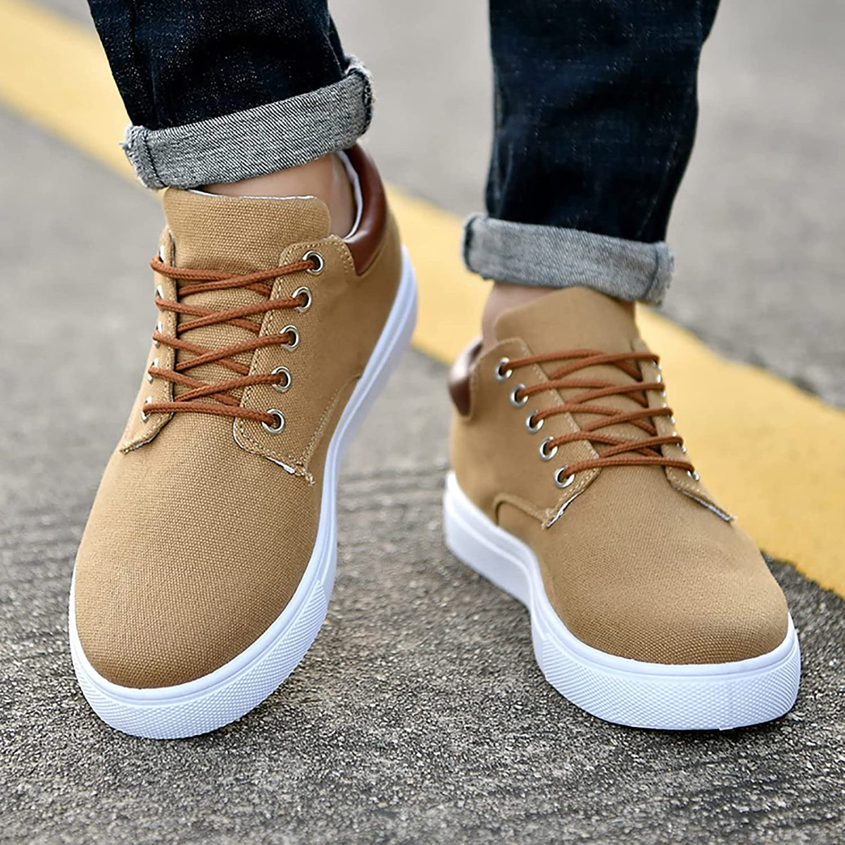 Herre Canvas Sneakers Lav Profil Design | Snørelukket Fritidsfodtøj | Gummisål Til Hverdag & Fritidsbrug | Vanero