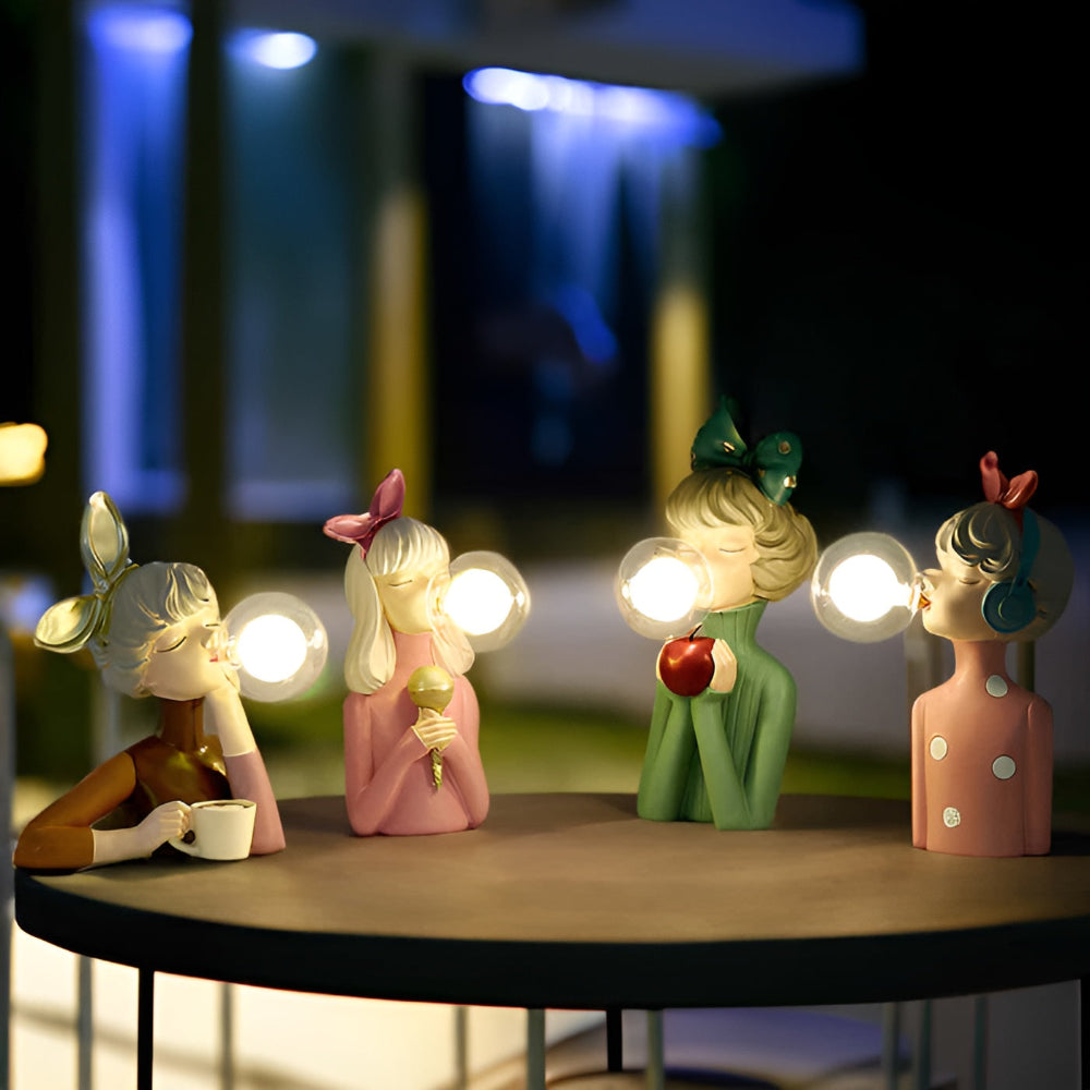 BubbleFairies Bordlampe | Charmerende Quartett Tegneserie Pige Statuer | Vanero