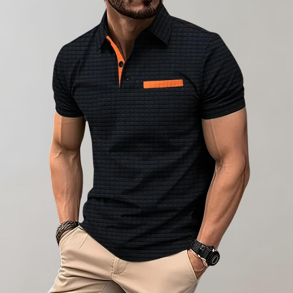 Renz Polyesterblanding | Regular Fit Herrepolo | Knaplukning Foran til Sport & Hverdagsbrug | Vanero