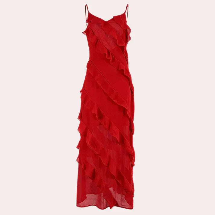 Cathrine | Elegant Maxikjole med Volanter l Vanero