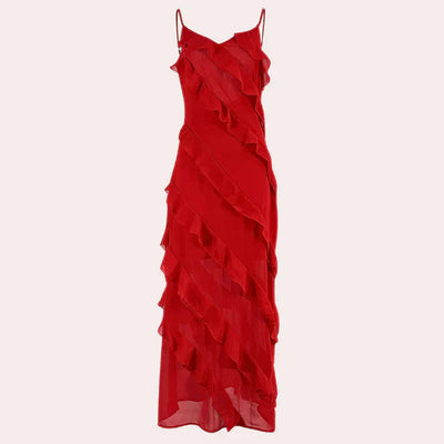 Cathrine | Elegant Maxikjole med Volanter l Vanero