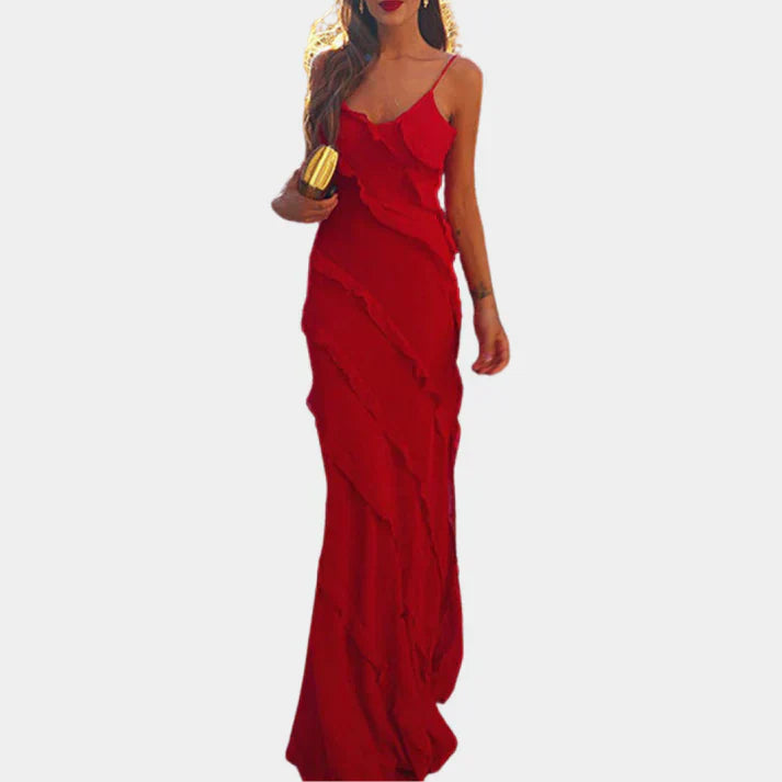 Cathrine | Elegant Maxikjole med Volanter l Vanero