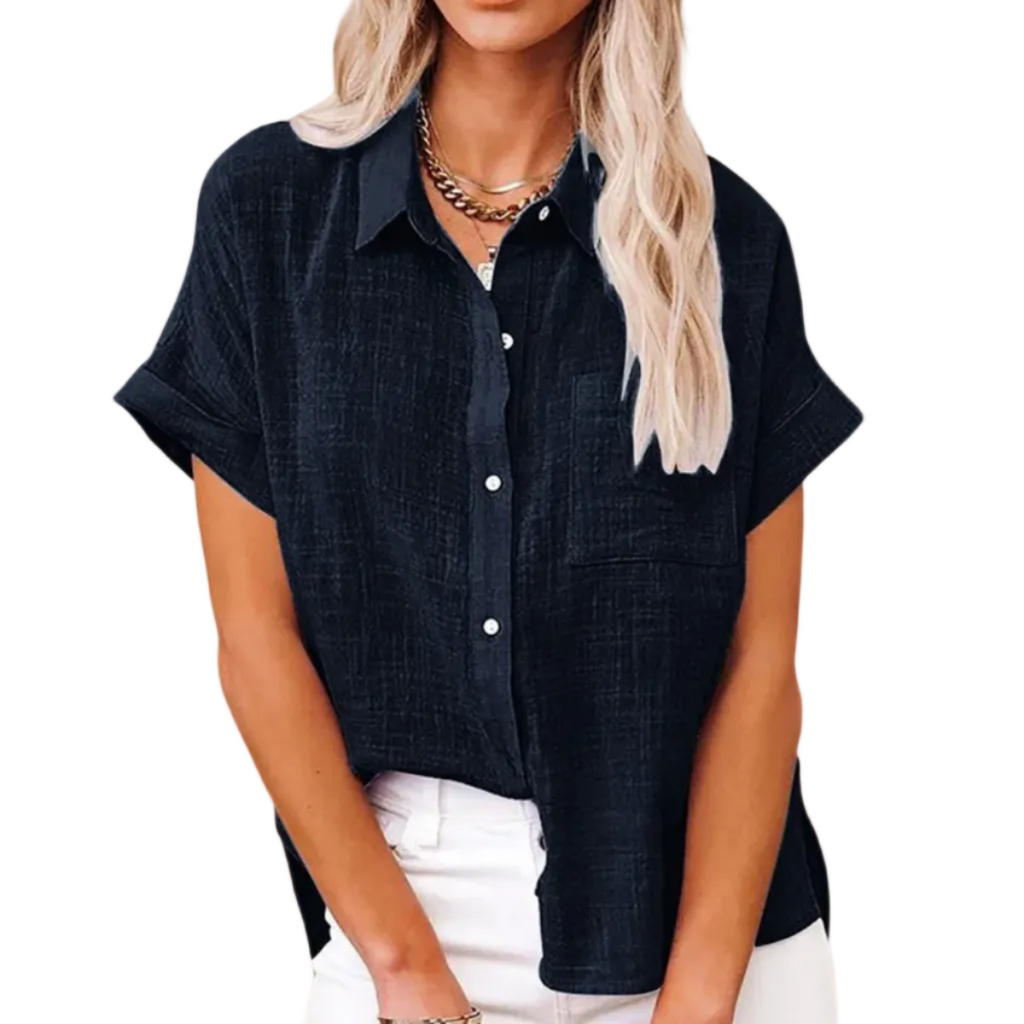 Damebluse Bomuld Polyester | Løs Pasform Sommerbluse | Let Design Til Hverdagsbrug Arbejde & Ferie | Vanero