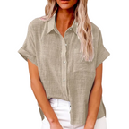 Damebluse Bomuld Polyester | Løs Pasform Sommerbluse | Let Design Til Hverdagsbrug Arbejde & Ferie | Vanero