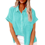 Damebluse Bomuld Polyester | Løs Pasform Sommerbluse | Let Design Til Hverdagsbrug Arbejde & Ferie | Vanero
