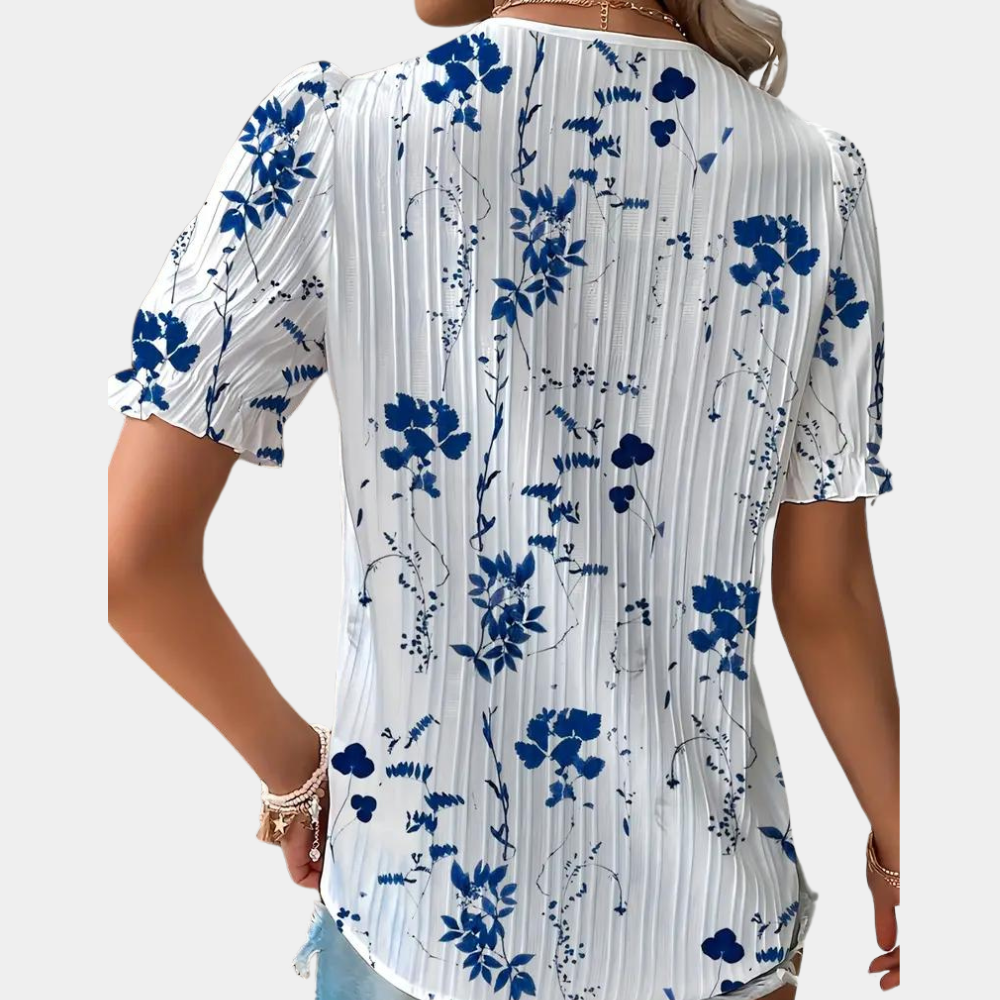 Ariel l Blomstret damebluse med blondekant l Vanero