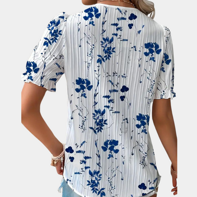 Ariel l Blomstret damebluse med blondekant l Vanero