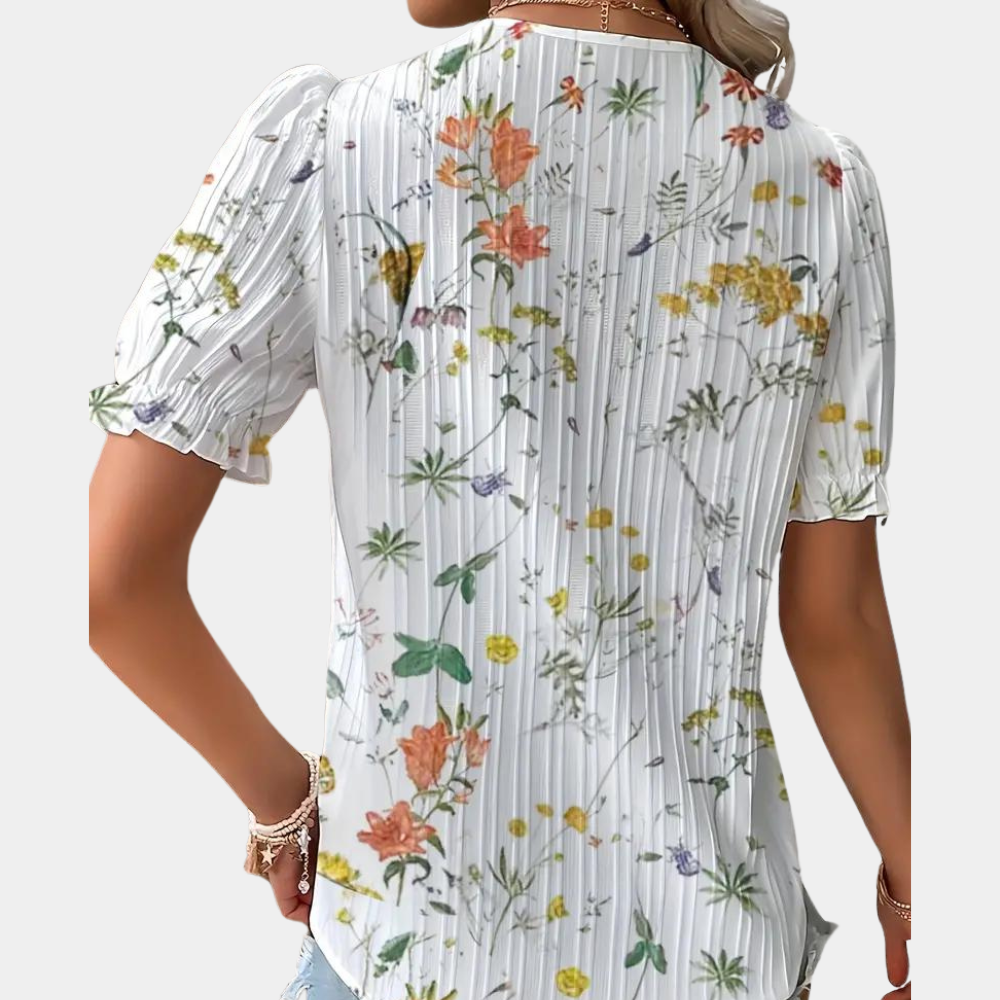 Ariel l Blomstret damebluse med blondekant l Vanero