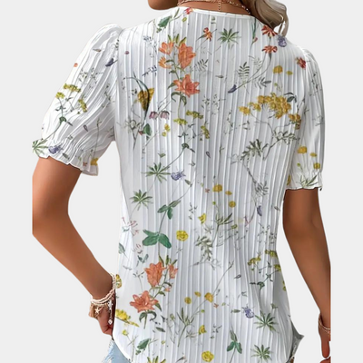 Ariel l Blomstret damebluse med blondekant l Vanero