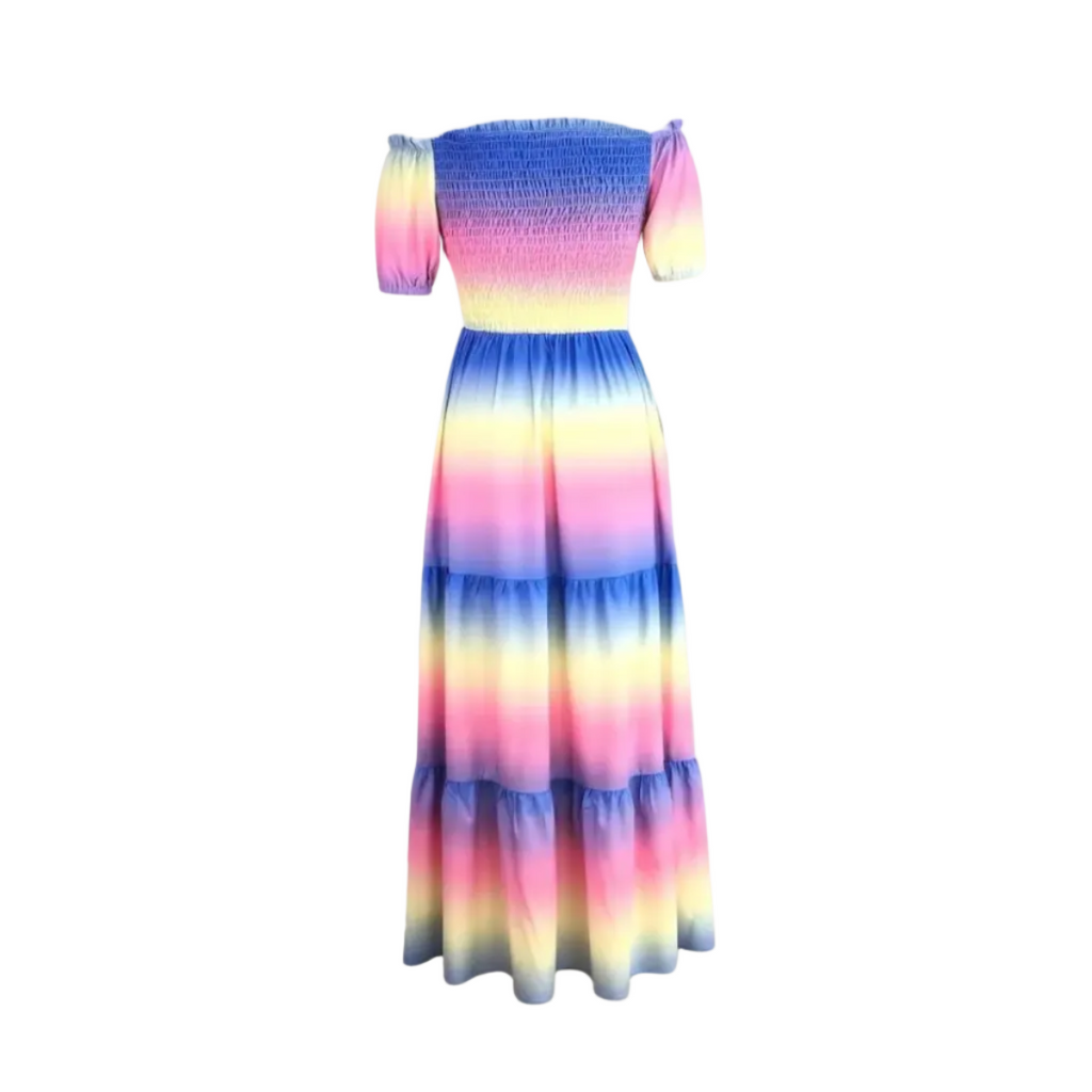 Damekjole Polyester | Off-Shoulder A-Linje Kjole | Lagdelt Nederdel til Sommer- og Hverdagsbrug | Vanero