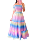 Damekjole Polyester | Off-Shoulder A-Linje Kjole | Lagdelt Nederdel til Sommer- og Hverdagsbrug | Vanero