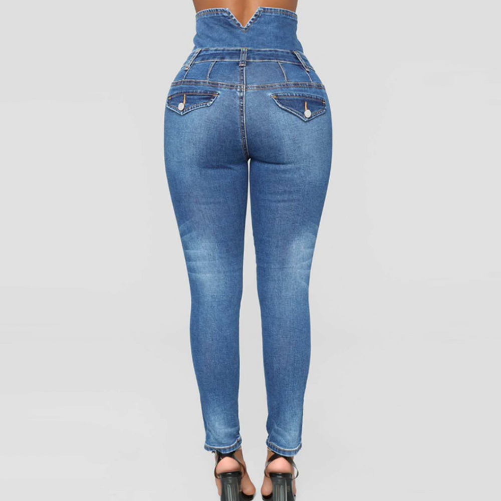 Dame Jeans Denimblanding | Skinny Fit Højtaljede Jeans | Strømlinet Design Til Hverdagsbrug & Fritid | Vanero