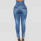 Dame Jeans Denimblanding | Skinny Fit Højtaljede Jeans | Strømlinet Design Til Hverdagsbrug & Fritid | Vanero