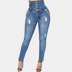 Dame Jeans Denimblanding | Skinny Fit Højtaljede Jeans | Strømlinet Design Til Hverdagsbrug & Fritid | Vanero