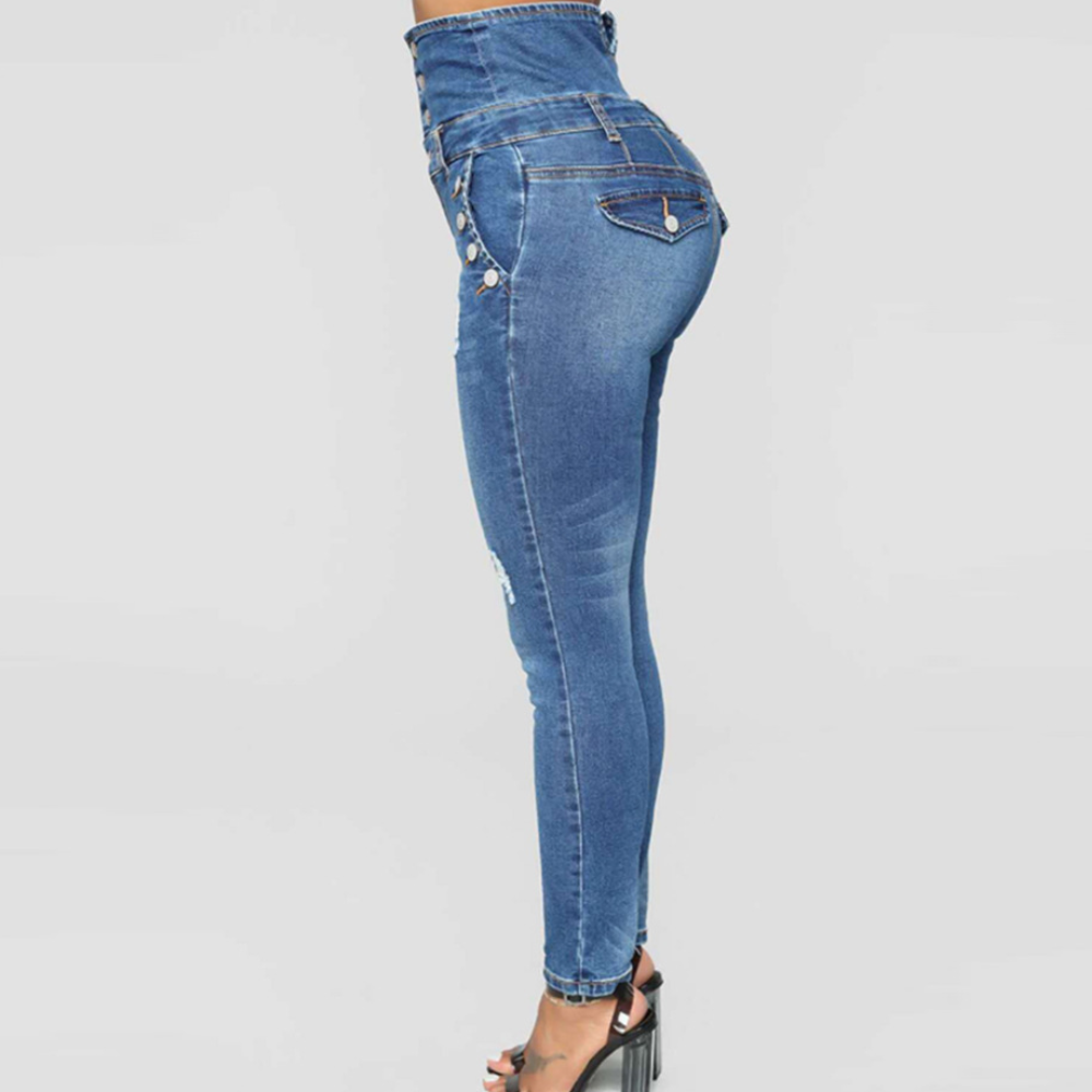Dame Jeans Denimblanding | Skinny Fit Højtaljede Jeans | Strømlinet Design Til Hverdagsbrug & Fritid | Vanero