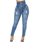Dame Jeans Denimblanding | Skinny Fit Højtaljede Jeans | Strømlinet Design Til Hverdagsbrug & Fritid | Vanero