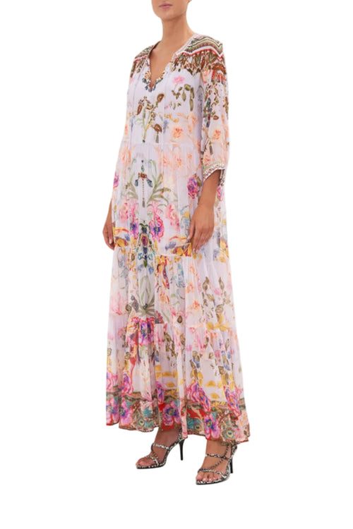 Dame Boheme Maxi Kjole | Maxi Kjole I Hør Og Bomuldsblanding Med Blomstermønster | Sommerbrug | Vanero