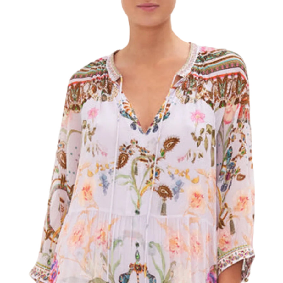 Dame Boheme Maxi Kjole | Maxi Kjole I Hør Og Bomuldsblanding Med Blomstermønster | Sommerbrug | Vanero