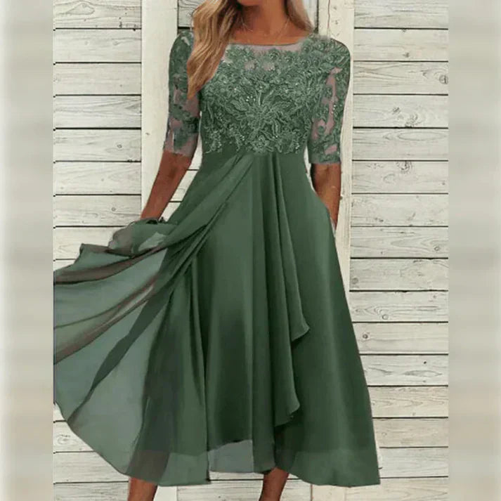 A-Line Kjole Blonder & Chiffon | Regular Fit Kjole | Blondedetaljer til Hverdagsbrug & Arrangementer | Vanero