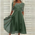 A-Line Kjole Blonder & Chiffon | Regular Fit Kjole | Blondedetaljer til Hverdagsbrug & Arrangementer | Vanero
