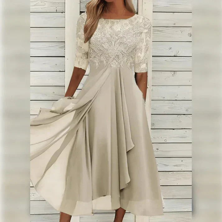 A-Line Kjole Blonder & Chiffon | Regular Fit Kjole | Blondedetaljer til Hverdagsbrug & Arrangementer | Vanero