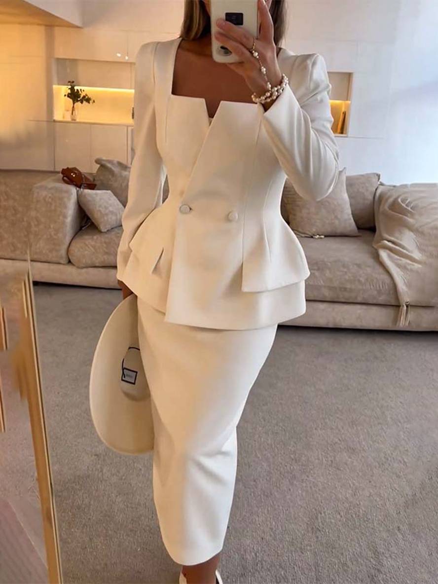 Elegant todelt kontorsæt til kvinder l Blazer & lang nederdel l Vanero