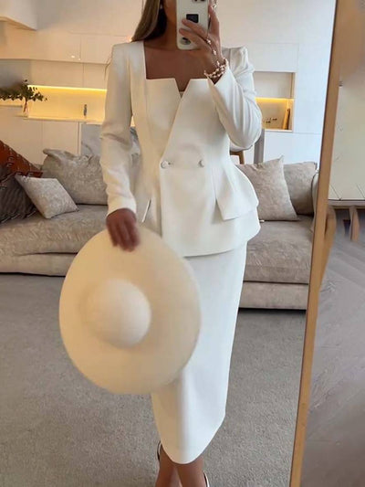 Elegant todelt kontorsæt til kvinder l Blazer & lang nederdel l Vanero